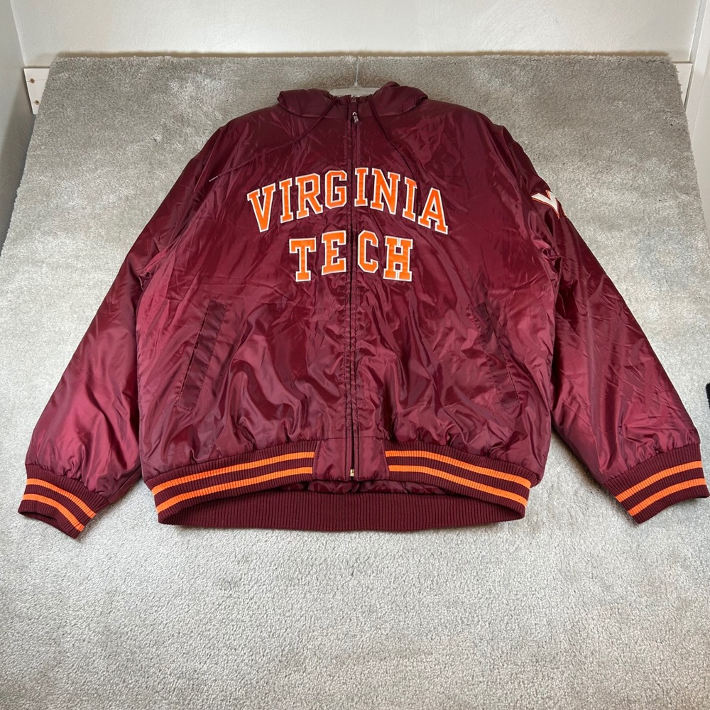 VTG Russell Athletic Puffer Jacket Men XL Maroon Virginia Tech Hokies Hooded Zip